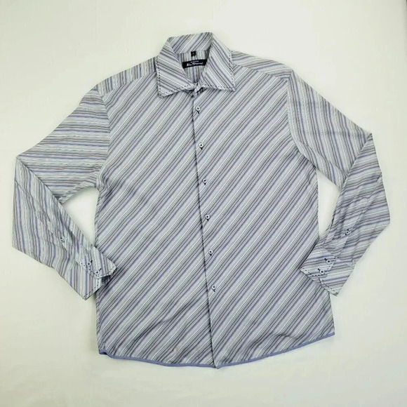 Ben Sherman Size 3/L Spread Collar Embroidered Logo Long Sleeve Striped Shirt - Picture 1 of 9